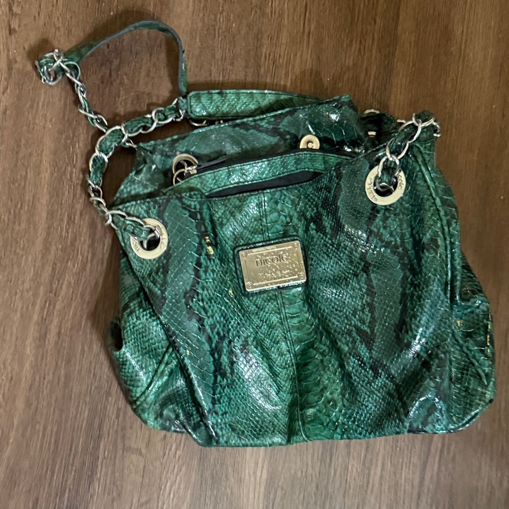 Nicole Green Snake Print Shoulder Bag